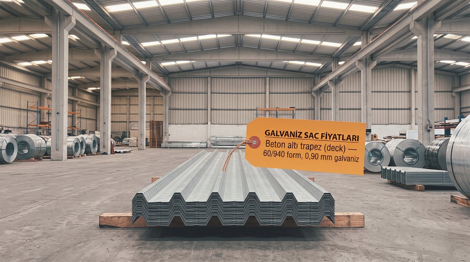 Beton altı trapez (deck) 60/940 form, 0,90 mm galvaniz — sac deposunda paket