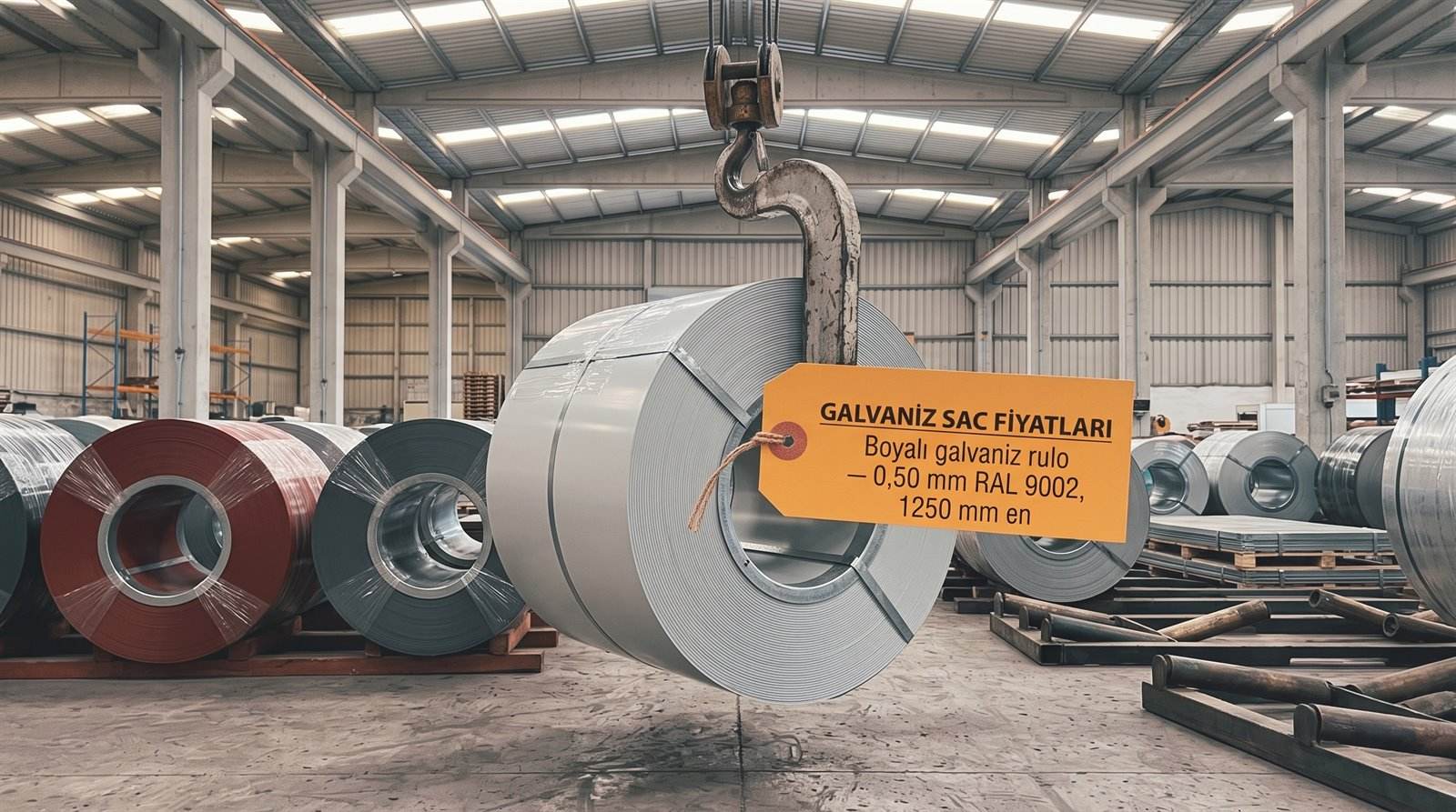 Boyalı galvaniz rulo 0,50 mm RAL 9002, 1250 mm en — sac deposunda paket