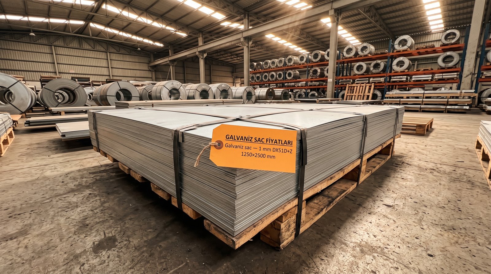Galvaniz sac 1 mm DX51D+Z, 1250×2500 mm — sac deposunda paket