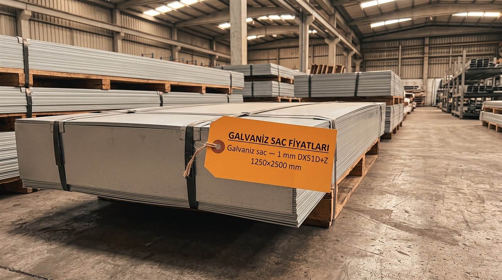Galvaniz sac 1 mm DX51D+Z, 1250×2500 mm — sac deposunda paket
