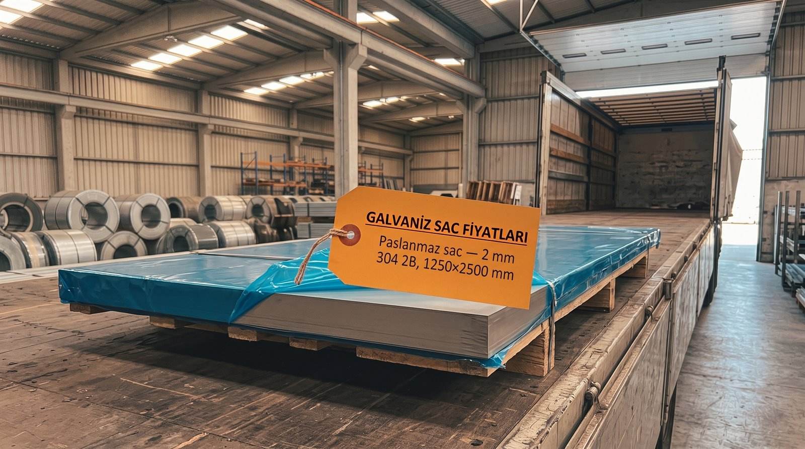 Paslanmaz sac 2 mm 304 2B, 1250×2500 mm — sac deposunda paket
