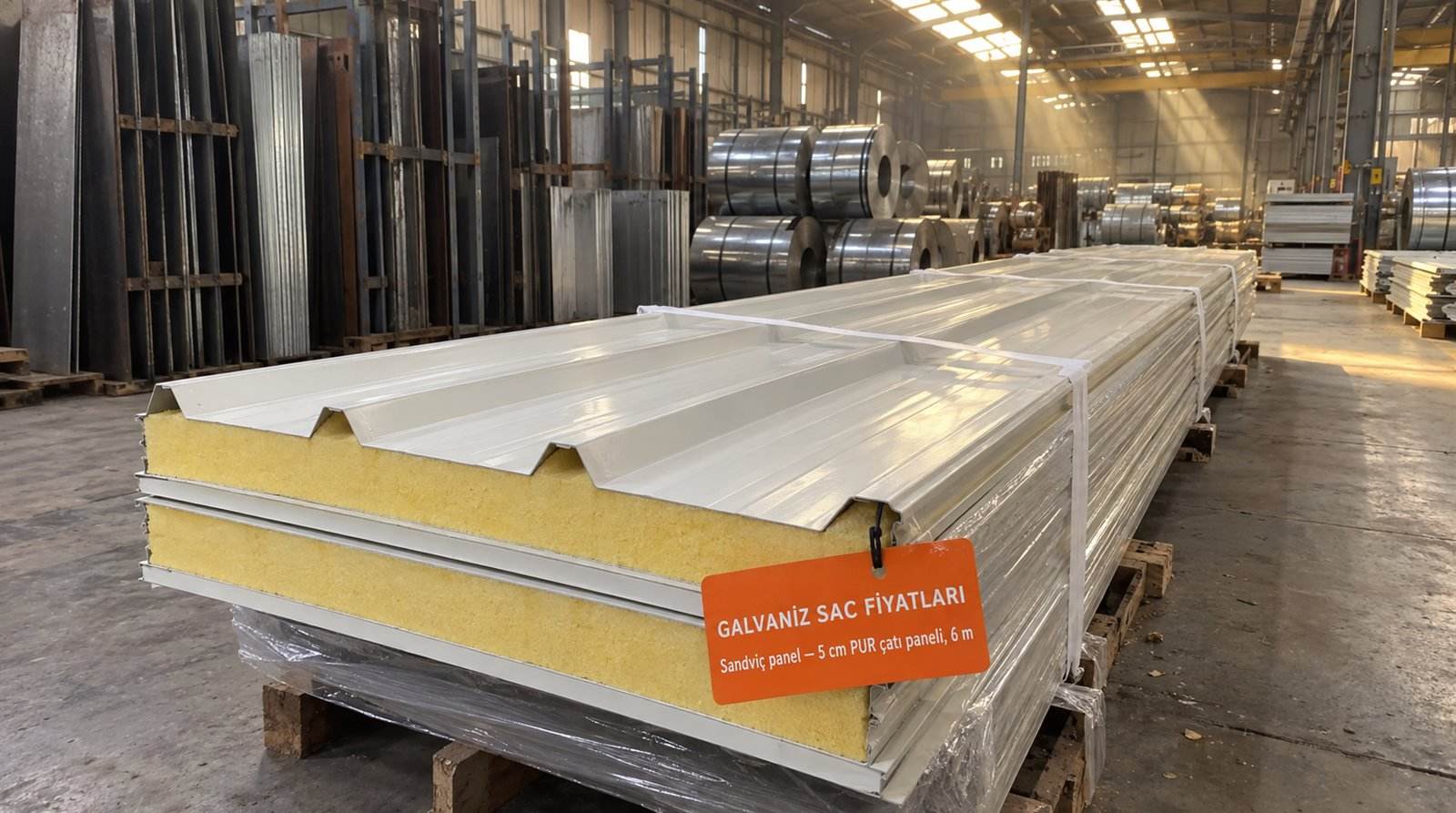 Sandviç panel 5 cm PUR çatı paneli, 6 m — sac deposunda paket